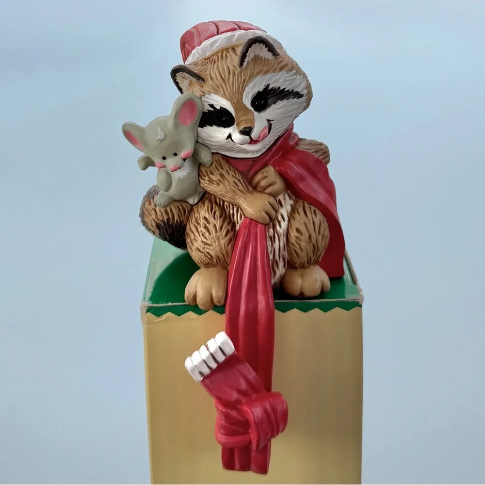Hallmark Raccoon Christmas Stocking Hanger Vintage 1982